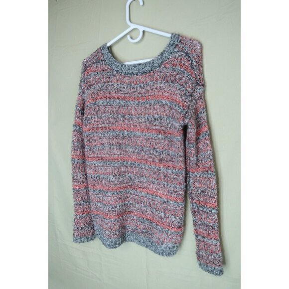 Aeropostale Knit Sweater Womens Size XS Gray Pink Stripe Long Sleeves Oversized - Picture 7 of 9